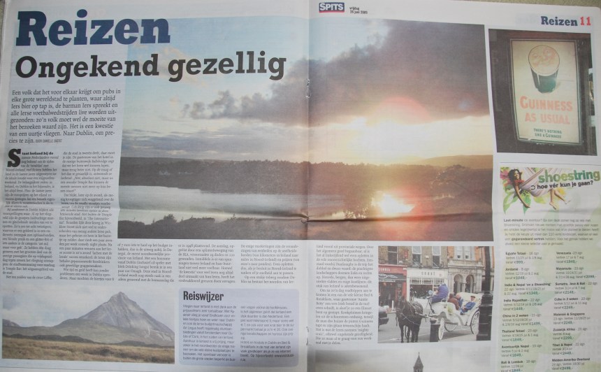 Het artikel op de reispagina's van dagblad Spits, 26 juni 2009
