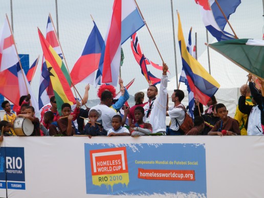 Flags during the opening ceremony of the Homeless World Cup in Rio de Janeiro, Brazil, September 2010. Photo: Danielle Batist